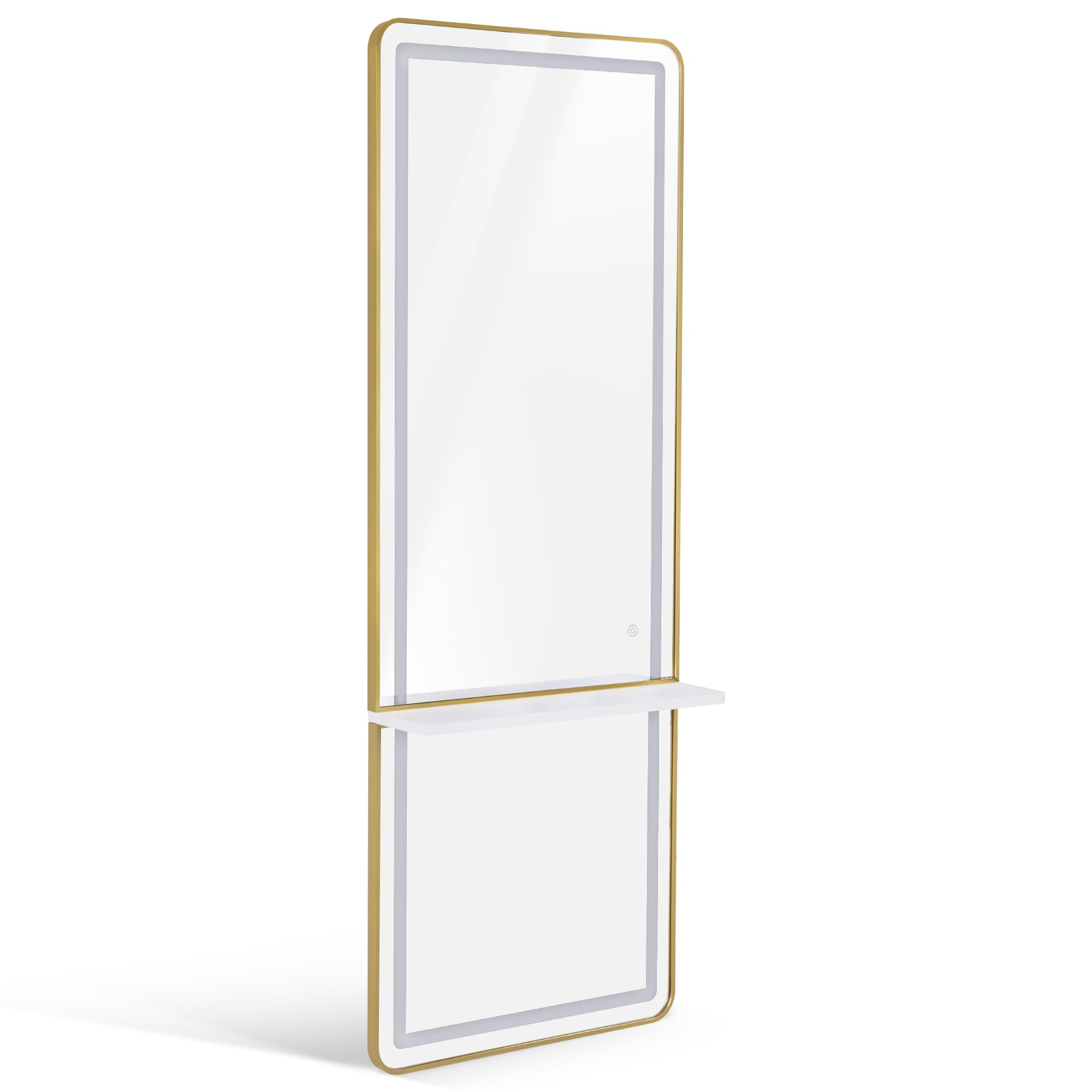 BarberPub Specchio da parete con illuminazione, livello completo del corpo con telaio in alluminio, specchio grande con interruttore a touch, 3 colori chiari Dimmabile, 17x65x177cm, J6271 (Bianco-oro)