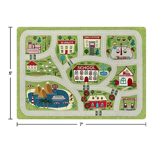 LIVEBOX Green Kids Playroom Rug, 5'x7' Washable Road Rug for Kids Room, Non-Slip Soft Car Rugs Play Mat for Baby Nursery, Large City Traffic Rugs Classroom for Boys Girls Dorm Toy Room Tent - Image 3
