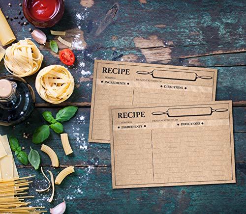Home Advantage 50 Farmhouse Rustic Recipe Cards 4x6, Double Sided Kraft Design Cards