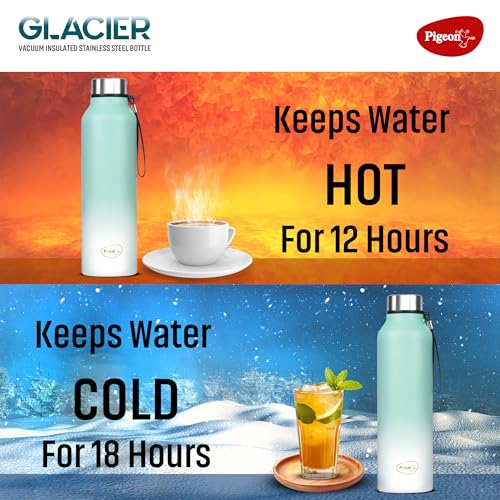 Image of Pigeon by Stovekraft Glacier 1000 ml Vacuum Wide Mouth Bottle, Hot & Cold Retention & Leak Proof (Teal Blue)