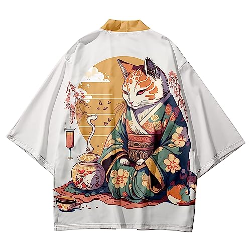 Image of LAI MENG FIVE CATS Women's Funny Cute Cat Cardigan Lightweight Kimono Loose Cover up Blouse Tops