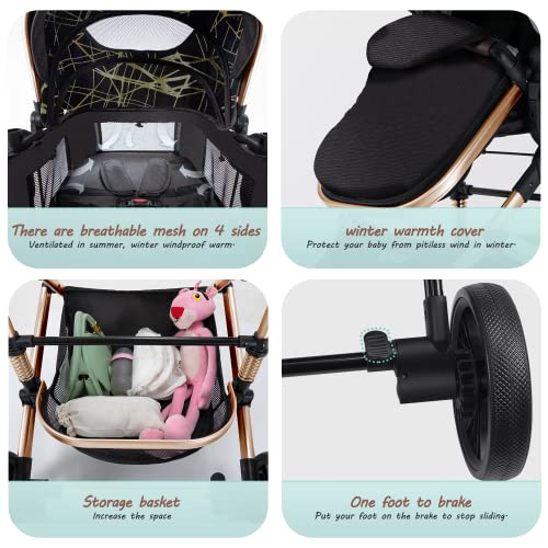 Blahoo Baby Stroller For Newborn, 2 In1 High Landscape Stroller, Foldable Aluminum Alloy Pushchair With Adjustable Backrest. Bassinet Stroller Gray #TOP3