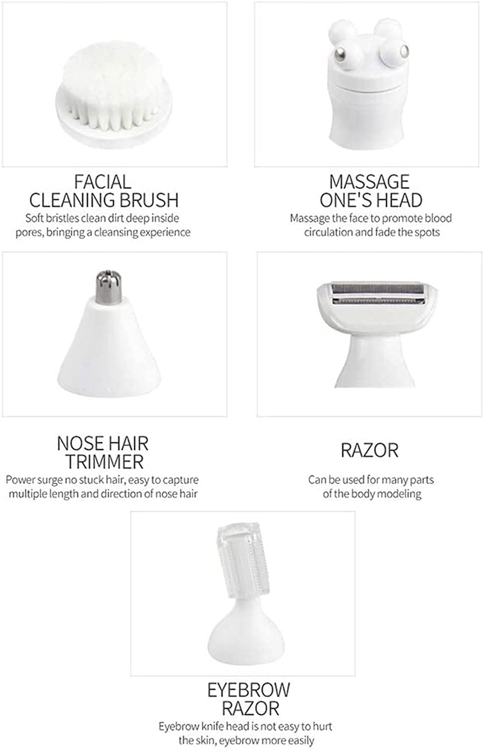 Epilatore da Donna, Rasoio Elettrico 5 in 1, epilazione facciale da Donna, Rasoio e rifinitore, Cordless, Bagnato e Asciutto