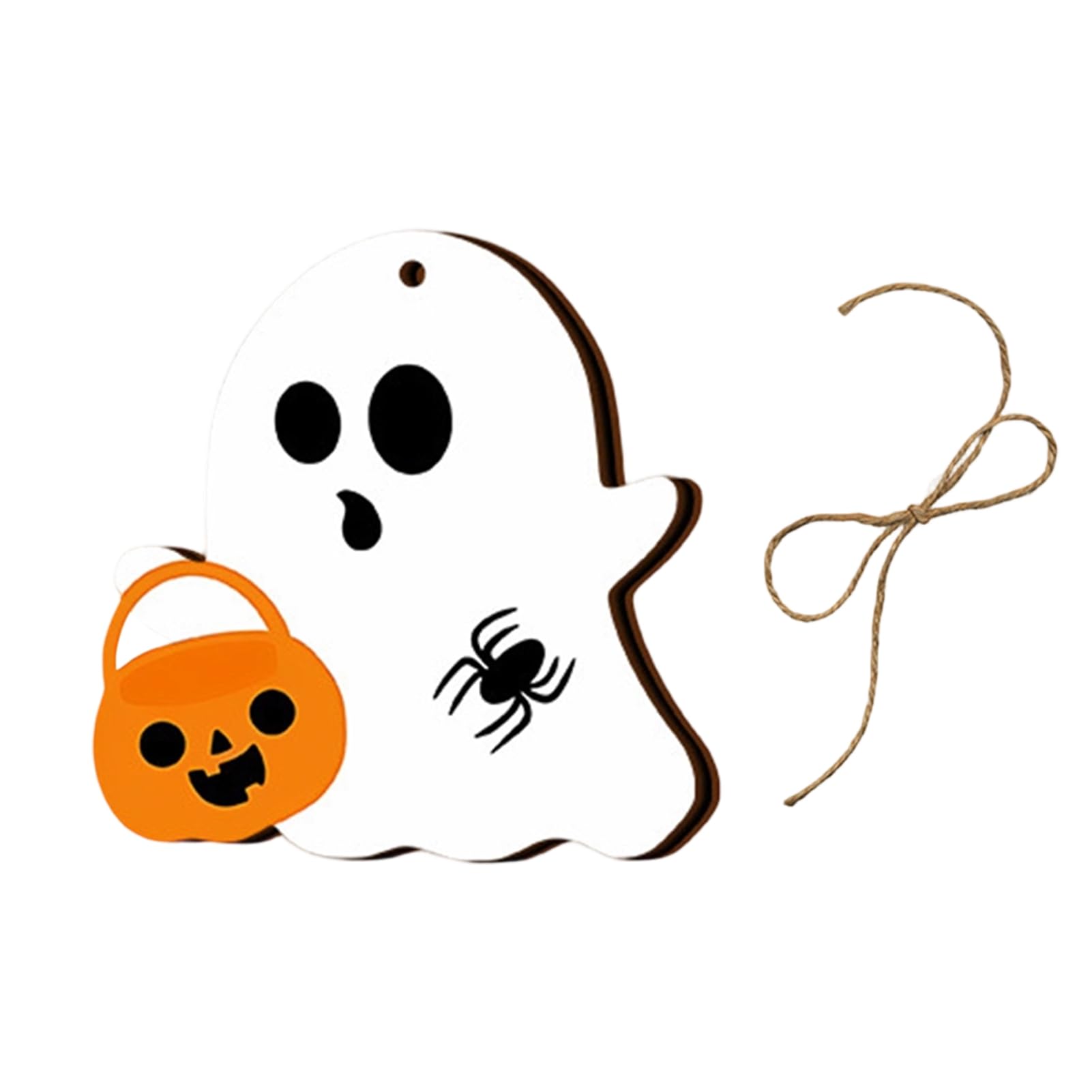 Virelynx Halloween Ghost Wooden Hanging Sign Set, Cute Pumpkin Pendant Decorations with Hemp Rope for Home Wall Door Party Decor,Holiday Ornament D
