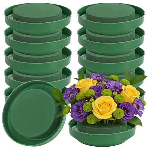 Dicunoy 12 Pack Flower Foam with Bowl, 6.5 Inch Round Wet Floral Blocks Bulk, DIY...
