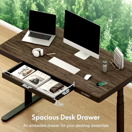 Image of FLEXISPOT 55 inch Bamboo Standing Desk, Dual Motor 3 Stages Adjustable Height Electric Computer Workstation Wireless Charging, Drawer, Quick Install, 220lbs Capacity (Dark Bamboo Tabletop + Black Frame)