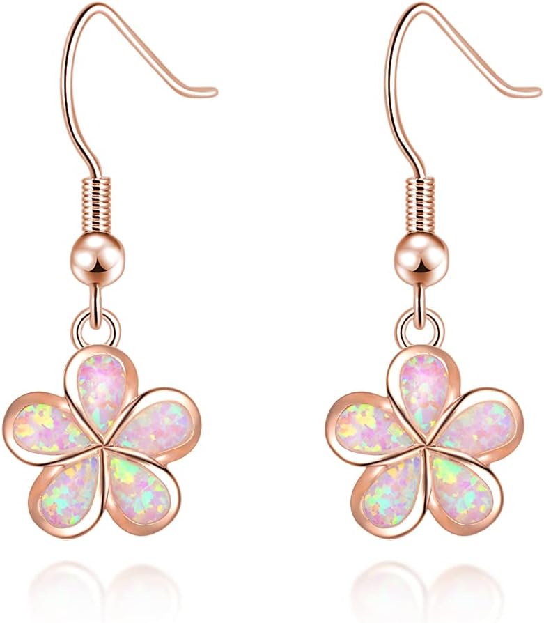 CiNily Gold Plated Flower Shaped Opal Hypoallergenic Stud Earrings Flower Dangle Drop Earrings Jewelry Gift for Women Girls Gemstone Earrings