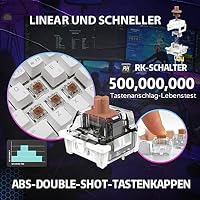RK61 Mechanische Gaming-Tastatur, 2,4 GHz Kabellose/Bluetooth/Verkabelte 60% Mechanische Tastatur 61 Tasten, Hot-Swap-fähiger Brauner Schalter mit RGB-Beleuchtung für Win/Mac Weiß (QWERTZ) – Ansicht 6