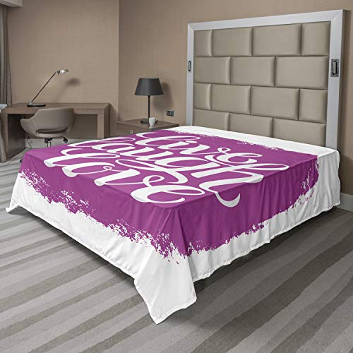 Ambesonne Live Laugh Love Flat Sheet, Lifestyle Typography on Paintbrushes Urban Illustration, Soft and Comfortable Top Sheet Decorative Bedding 1 Piece, Full Size, Fuchsia White