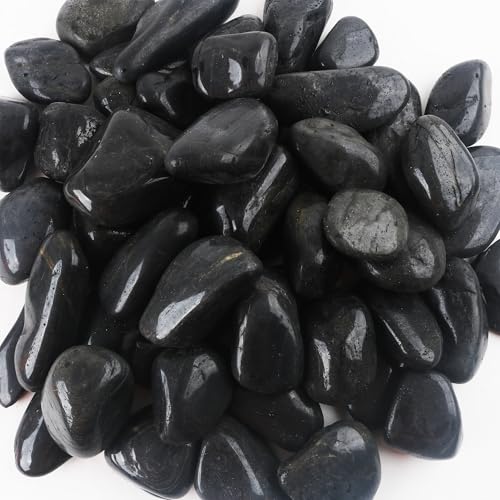 Rocas de río negro de 8 libras de 1 a 2 pulgadas para plantas, guijarros pulidos para paisajismo de jardín, macetas, acuarios, rellenos de jarrones, decoración interior y exterior