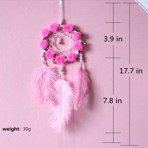 Hrpa Dream Catcher Pink for Girl's Room Pink Feathers Dream Catcher INS Wall Hanging Decoration (Pink)