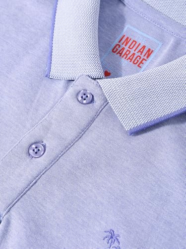 Image of The Indian Garage Co Men Regular Fit Textured Polo Neck Half Sleeves Tshirt