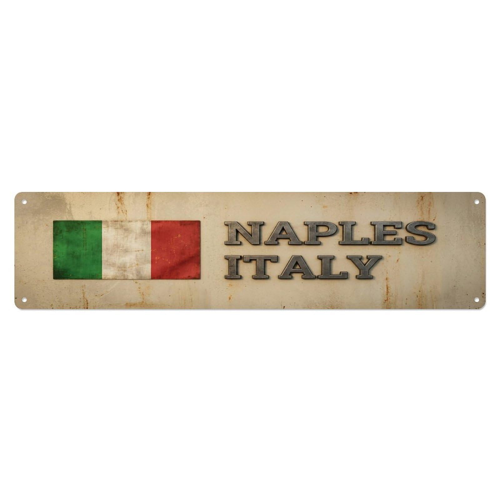 Vintage Naples Italy Flag Decor Rustic Travel Metal Tin Sign