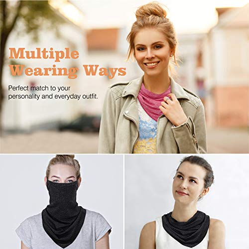 Moko Scarf Mask Bandana With Ear Loops 3 Pack, Neck Gaiter Balaclava With Filter Pocket Uv Sun Protection Face Mask For Dust Wind Motorcycle Cycle Bandana Headband For Women Men, Magenta/Black/Gray #TOP4