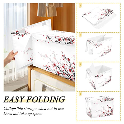 Mnsruu Storage Boxes with Lids, Plum Blossom Winter Chinese Style Large Storage Basket Organizer Shelves Cube Bin Toy Clothes Underbed - Image 4