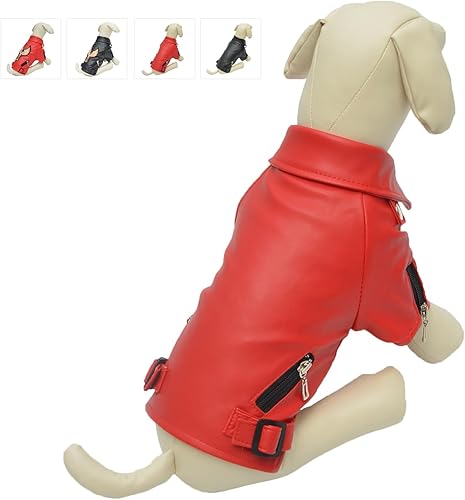 Lovelonglong Chaqueta de cuero para perro, abrigos cálidos para perros, resistentes al viento, abrigos para clima frío para pugs Bulldog Pitbull