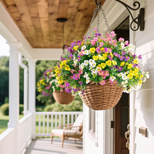 U'Artlines Artificial Flowers for Outdoors, 16 Bundles Fake Flowers Realistic Pansies Plants with Eucalyptus, UV Resistant Silk Flower for Outside Planter Porch Garden Patio — view 6