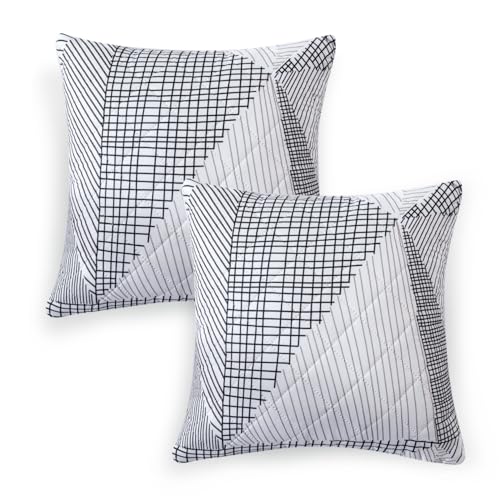 Image of HOKIPO 'Elira Series' Printed Quilted Cushion Cover for Sofa 16x16 Inches, Set of 2, Snow White Black Geometry (AR-6231-C9*2)