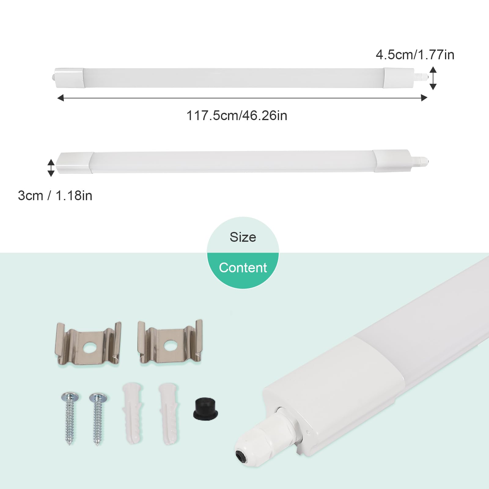Comely Trzy odporne na światło proste białe paski 36 W, 4500 K, IP65, wodoszczelny, 2 sztuki