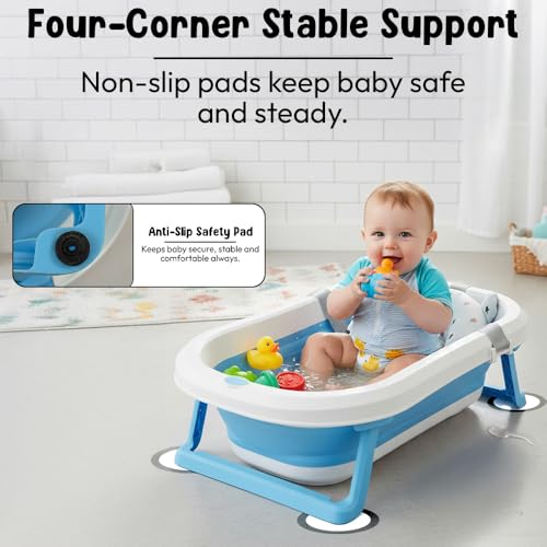 Image of StarAndDaisy Bath Tub for Baby 0-3 Years /Foldable Bath tub for Kids with Cushion, Space Saving Design, Newborn Baby Folding Bathing Tub Girls & Boys, Easy to Store -Blue