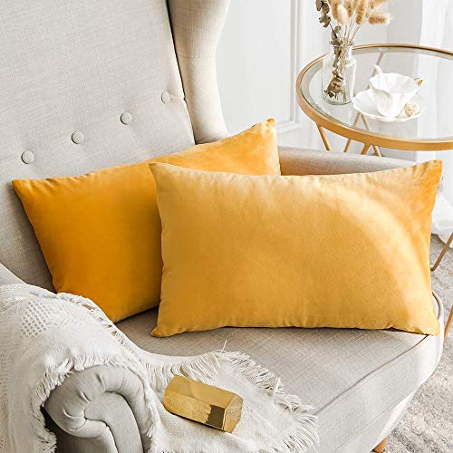 Image of Khooti Velvet Cushion Cover Pack of 1-18 inch x 22 inch / 46 x 56 cm - Orange Yellow - Soft Pillow Covers Cushion Case for Sofa Bedroom Livingroom Chair Car, Cushion Cover
