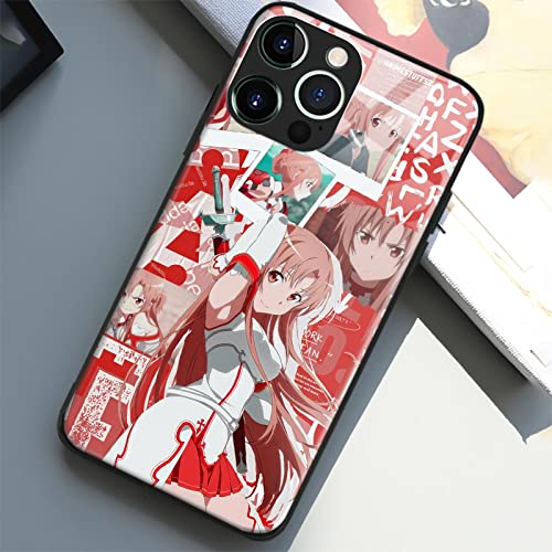 Heminjyjef Japanese Anime Non-Slip Glass Cell Shell Manga Pattern Design Protective Cover Anti-Drop Phone Case (Sao Yuuki Asuna,For Iphone 13 Pro) #TOP4