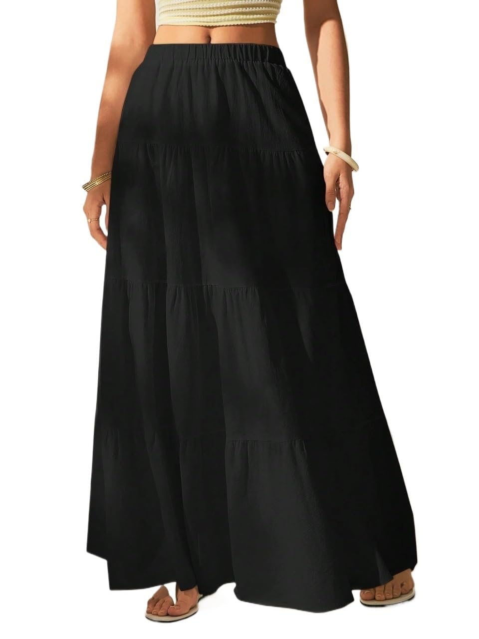Womens Flowy Trendy Skirt Ruffle Hem High Waist Skirt
