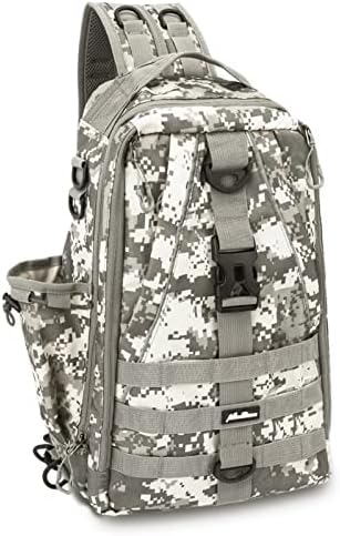 MoiShow Fishing Tackle Backpack Storage Bag, Ultralight Water-Resistant Outdoor Shoulder Backpack Camo Fishing Tackle Box Bag with Rod Holder [14.9 X 9.4 X 5.1 Inch]