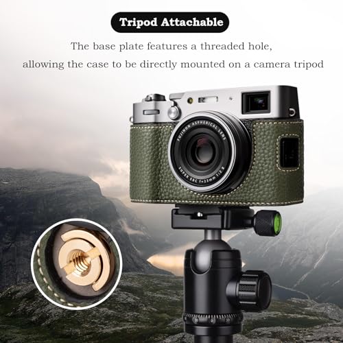 Funda media para cámara Fujifilm X100VI de cuero PU verde miniatura 4