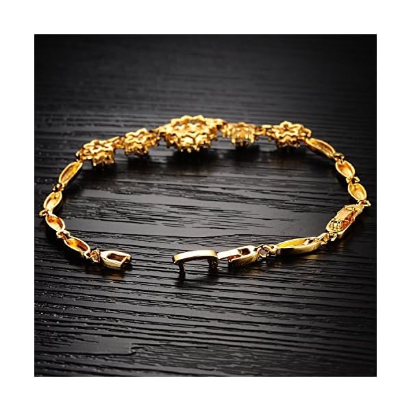 kredy Women Bracelets, 18K Gold Elegant Double Heart Link Bangles Bracelets for Women Girls (Flower Style)