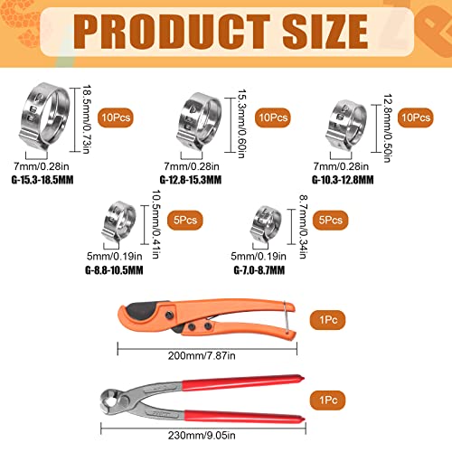 Tanstic 42Pcs 9 Inch Ear Clamp Pliers With 5 Sizes 304 Stainless Steel Single Ear Hose Clamps And Pex Tube Cutter, Pincer Crimper Tool Ear Clamp Pliers Crimper Nail Puller #TOP1