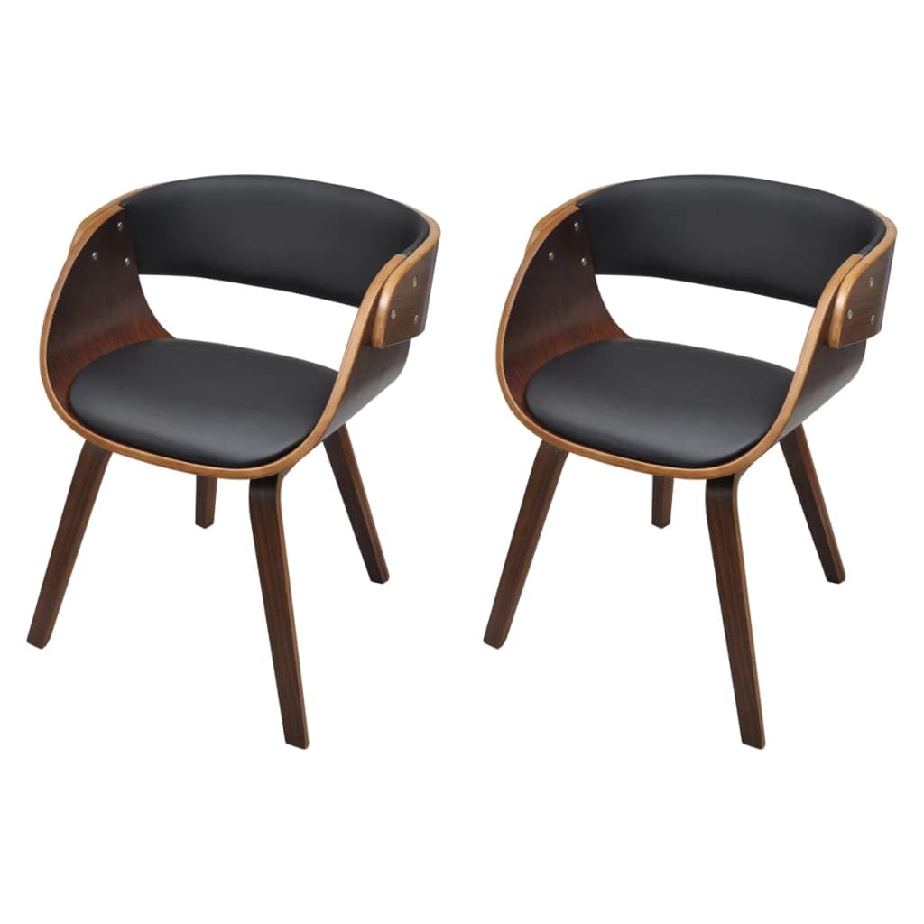 Sillas de comedor 2 piezas de madera curvada marrón y piel sintética, diseño elegante para salón y oficina, cómodo reposabrazos con estructura de madera maciza y funda suave