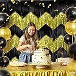 KatchOn, Black and Gold Fringe Backdrop Curtain - XtraLarge 6.6x1.7 Feet, Pack of 6 | New Years Eve Party Supplies 2026, NYE Decorations 2026 | Fringe Curtain for Birthday Decorations - Image 3