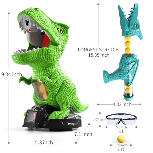 JUKUDAHU Dinosaur Shooting Boy Toys for Kids Age 3 4 5 6 7 8 - Moveable Shooting Game with Scoreboard, Light and Sound, 12 Foam Balls, Boy Toddler Toys 5-7 6-8 8-10, Competition Game Gifts (Green) - Image 6