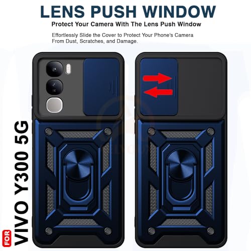 Image of Armor Bumper Back Cover Case for Vivo Y300 5G | Rotating Camera Cover, Ring Holder & Kickstand | Heavy Duty & 360 Degree Protection Vivo Y300 5G Back Cover (Blue)