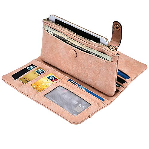 Image of Bird&Fish Women Vegan Leather Wallet Bifold Clutch Large Capacity Card Organizer Buckle Long Purse for Girls Candy Color