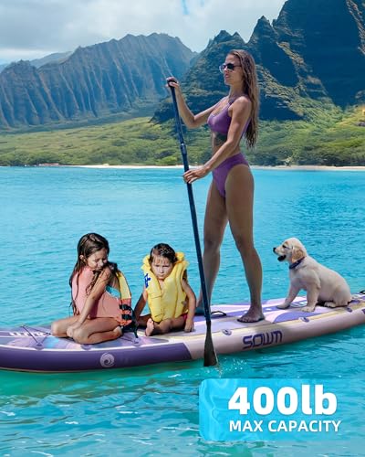 Image of 11'*33 inch /34 inch Inflatable Stand Up Paddle Board for Beginners,400 /420lbs Capacity, Anti-Slip EVA Deck, Includes Adjustable Paddle, Pump, Backpack & SUP Accessories for Surfing, Fishing, Yoga & More