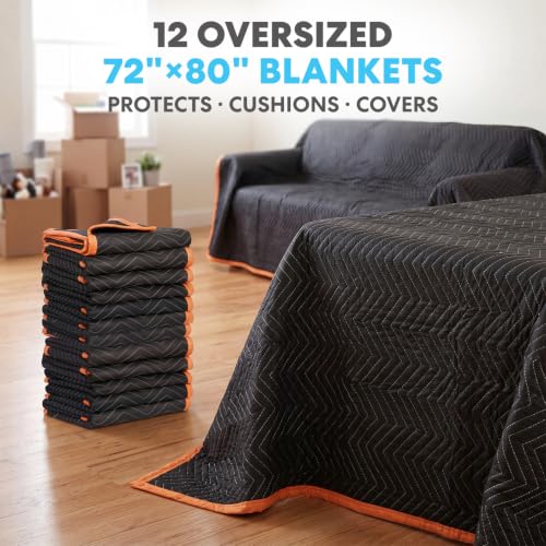 Image of SIMPLI-MAGIC 79523 Heavy Duty Padded Moving Blankets, Black /Orange, 72 inch x 80 inch, 12 Pack