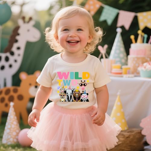 Wild One/Two/Three/Four Shirt for Toddler Girls Birthday T-Shirt Jungle Animal Tees2