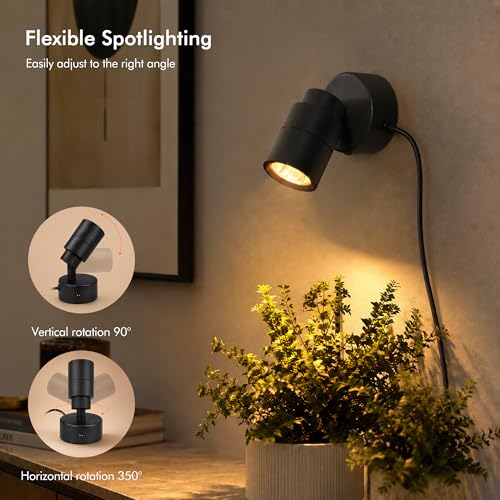 Image of 2 Pack LED Spotlights Indoor, 5W Plants Uplighting with Remote Control Dimmable & Timer, Uplights Indoor Floor Spot Lights for Picture, Artwork, Accent Stick on Wall Light with 5.9 FT Plug Cord