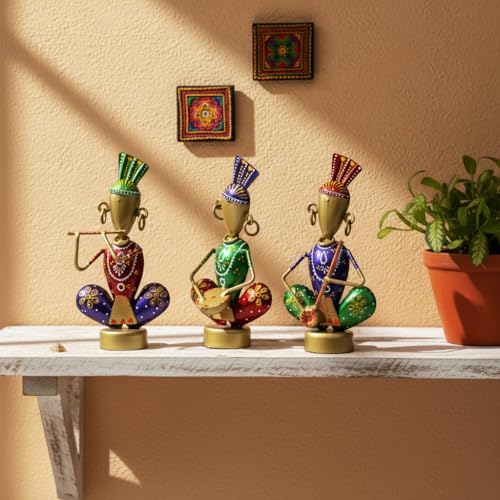 Image of CraftVatika Home Decoration Items for Living Room, Rajasthani Decorative Musician Showpiece Items, Aesthetic Home Decor, Anniversary Birthday Wedding Return Housewarming Gifts for Woman Man, Set of 3