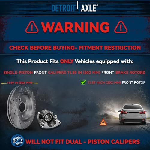 Image of Detroit Axle - Front Brake Kit for Chrysler Town & Country | Dodge Grand Caravan VW Routan Ram C /V, Drilled & Slotted Brake Rotors Wheel Hubs Wheel Lug Nuts Replacement 11.89 inch inch Rotor