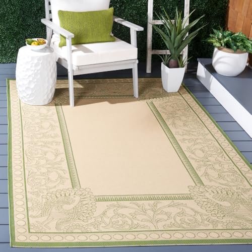 SAFAVIEH Washable Rug Outdoor Courtyard Collection - 5'3' x 7'7', Natural & Olive, Non-Shedding...