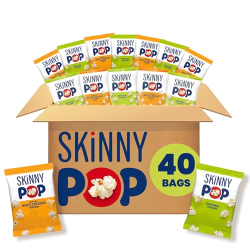 SkinnyPop Popcorn Bags, Original &amp; Dairy-Free White Cheddar Snacks, 40 ct
