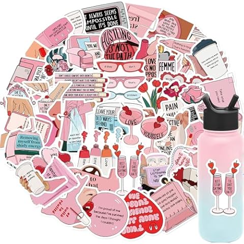 Be Yourself Stickers 50Pcs/Pack Love Yourself Stickers for Water Bottles, Pink Motivational Stickers for Teens, Students, Teachers, Employees, Reject Mental Internal Friction Vinyl Waterproof Stickers Cover