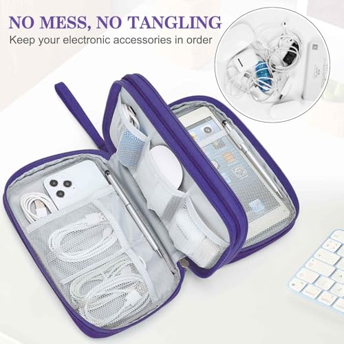 Image of FYY Electronic Organizer, Large Travel Cable Organizer Bag Pouch Electronic Accessories Carry Case Portable Waterproof Double Layers All-in-One Storage Bag for Cable, Cord, Charger, Purple