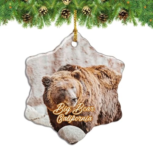 Nogytize Big Bear California Décoration de Noël en céramique à suspendre Motif flocon de neige double face 7 cm