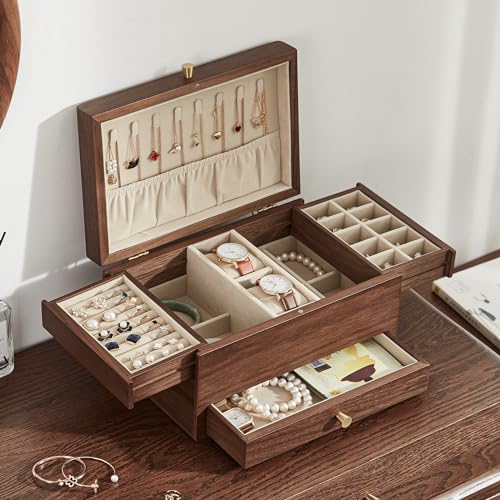 Wooden Jewelry Box with Multiple Compartments