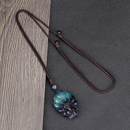 MANIFO Natural Crystal Gemstone Fox Pendant Necklace with Adjustable Woven Rope Chain3