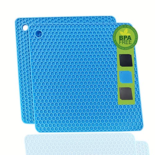 LogHog Silicone Trivet Mats Hot Potholders , Non Slip Flexible Durable Pot Coaster Multi-Purpose Kitchen Table Mats, Honeycomb Hot Pads Set of 2 (Square Blue) LogHog Silicone Trivet Mats Hot Potholders , Non Slip Flexible Durable Pot Coaster Multi-Purpose Kitchen Table Mats, Honeycomb Hot Pads Set of 2 (Square Blue)